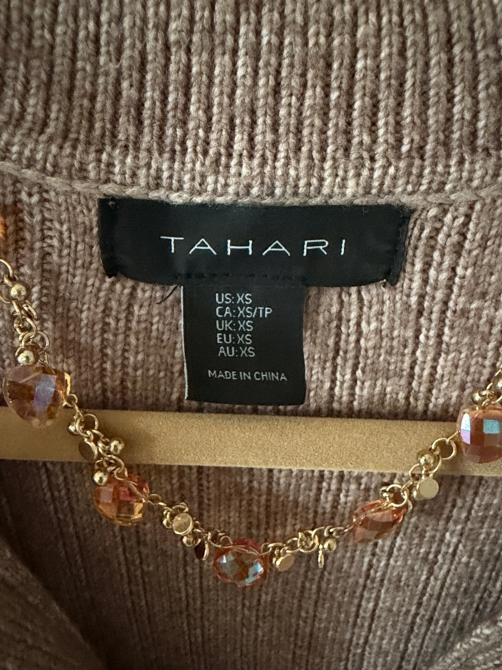 Tahari Taupe Ribbed Knit Wrap Dress with Collar - Picture 2 of 3